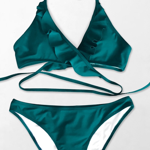 cupshe teal ruffle bikini
